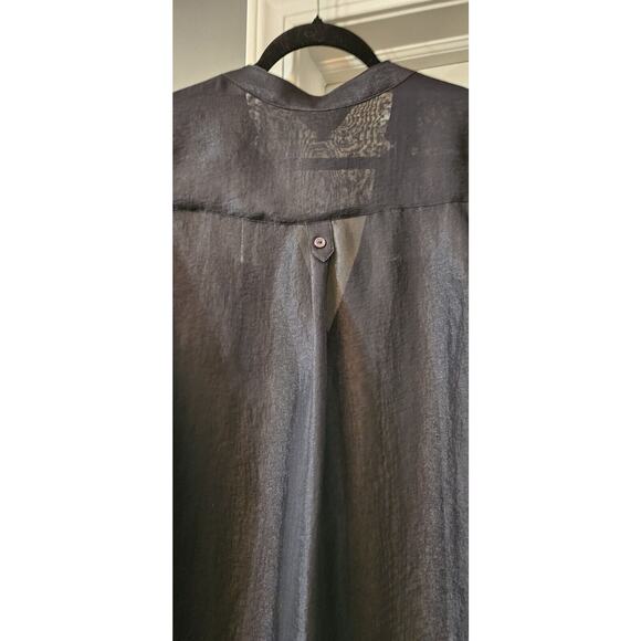 Zoa Womens Small Blouse Sheer Navy V-Neck Pockets Roll Tab Sleeves - Picture 8 of 11